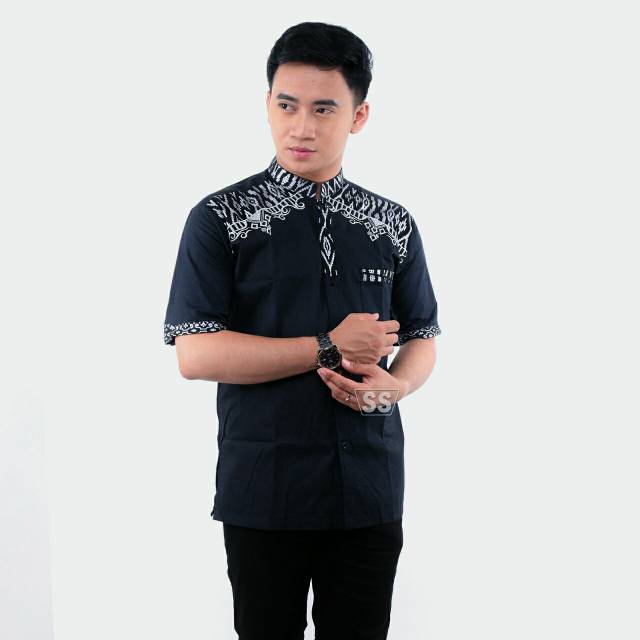 Baju batik pria hem kolo btik kombinasi Batik Pekalongan seragam batik kerja kantor lurik modern
