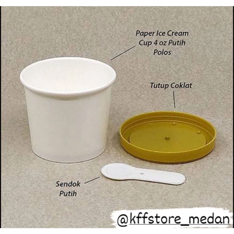 Jual Paper Cup Ice Cream + Tutup + Sendok Putih 4 oz (per pcs) Shopee