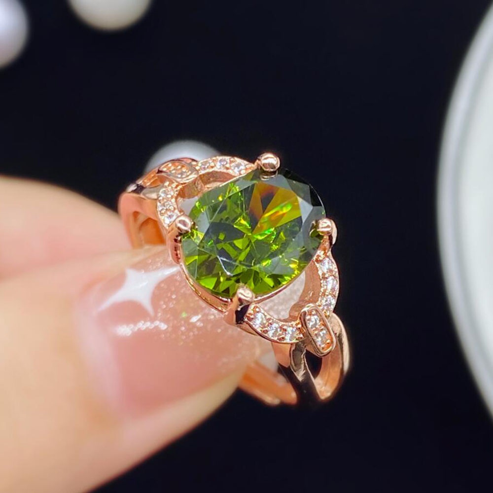 Zamrud Peridot Cincin Berlian Rose Gold Kristal Titanium Baja Fashion Wanita Pertunangan Pernikahan Rings