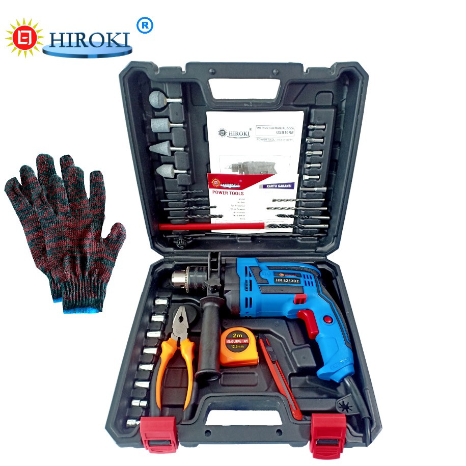 HIROKI HR 8213 Mesin bor set bor 13 mm bor tembok beton kayu besi baja ringan bor tangan 13MM impact
