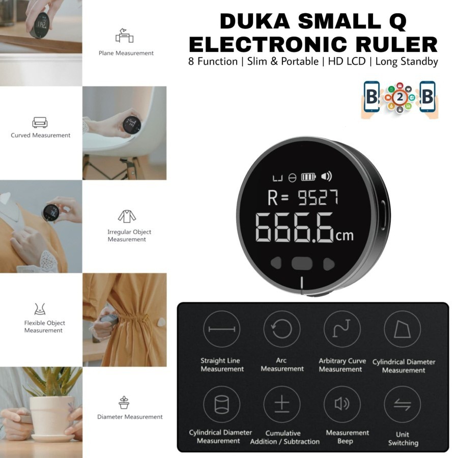 DUKA Small Q 8 in 1 Electric Ruler Meteran Elektrik Display LCD