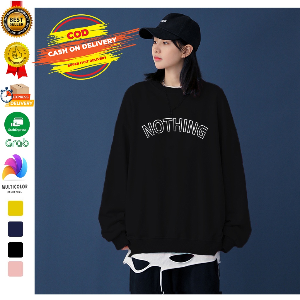 🅳🅵 Nothing - Korea Style | Sweater Basic Nothing | Sablon Plastisol Ink | Dhea Fashion