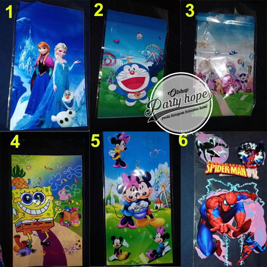 

plastik snack karakter / plastik souvenir / souvenir ultah / plastik bingkisan kado kartun