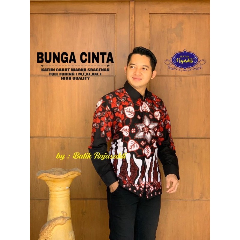 BUNGA CINTA Baju Batik Pria Full Furing Katun Halus Size M-XXL High Quality