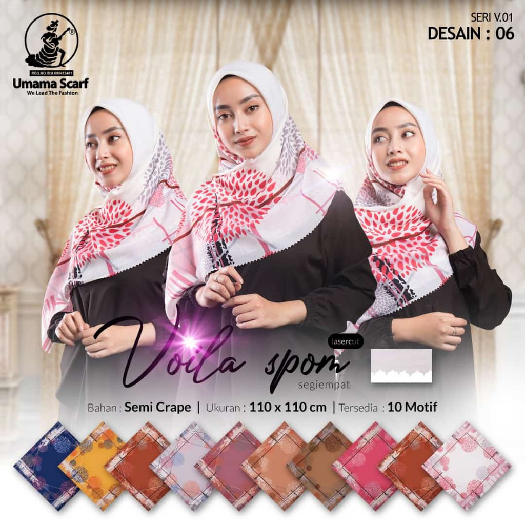 Jilbab PILIH WARNA PILIH MOTIF VOILA SPOM LASER CUT UMAMA Hijab Kerudung Segi Empat Motif D6/103