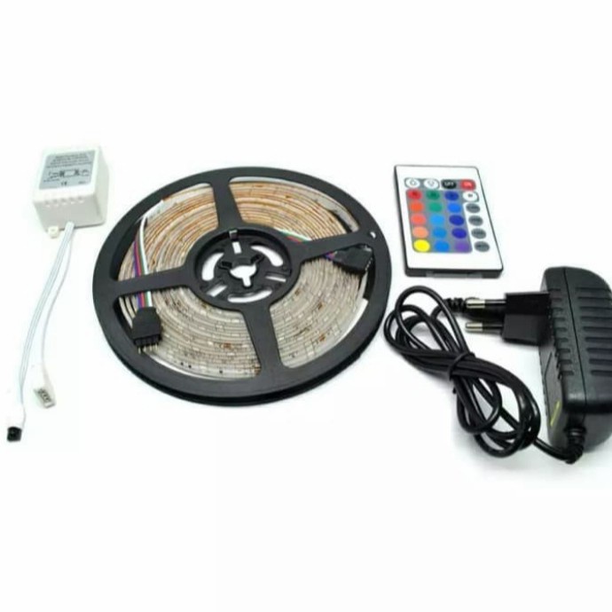 *COD* Lampu Led Strip RGB warna warni 5 meter + adaptor + remote