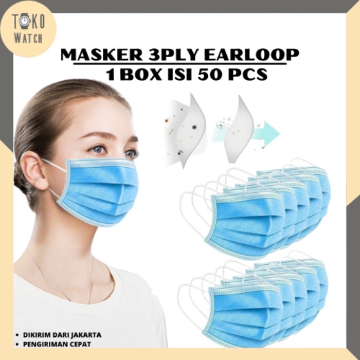 Masker 3Ply Earloop Premium Masker dewasa Izin Kemenkes Isi 50Pcs TW