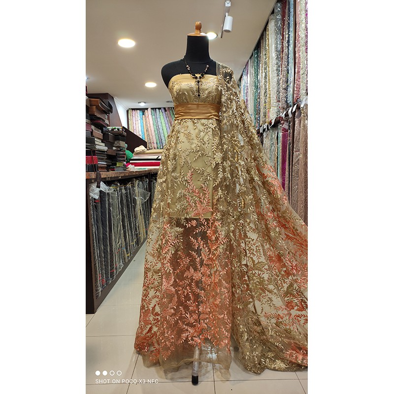 Kain Tile Brokat Lace Two Tone Bridal GOLD PEACH