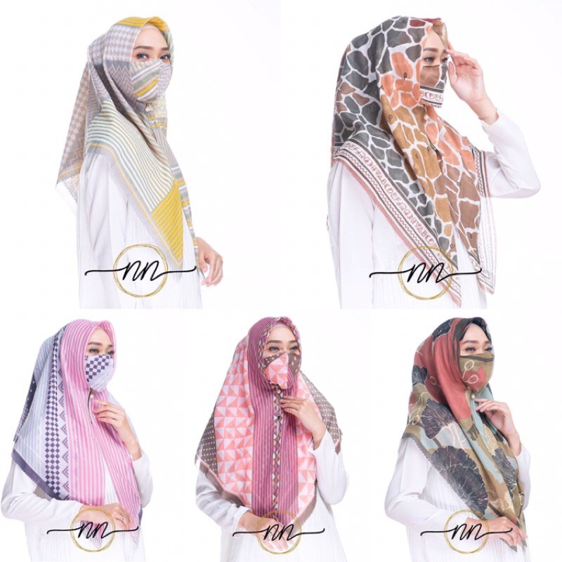 Jilbab Masker Voal model Zipper 2, bahan Voal motif Premium, hijab model seleting ,HARGA GROSIR
