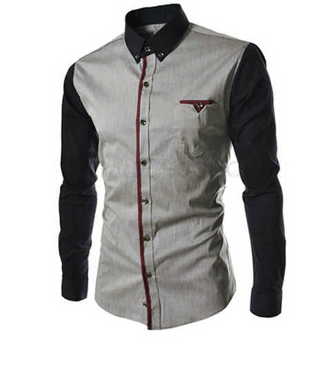 Kemeja pria silver combi lengan black (n354 executive silver)