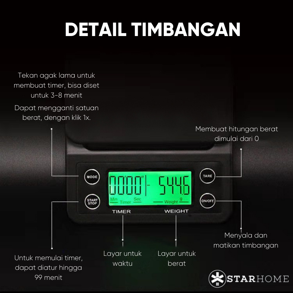 Timbangan Kopi Digital Timer V80 Drip Coffee Scale Timbangan Dapur Digital Timbangan Kue Telur Buah Daging Pasar