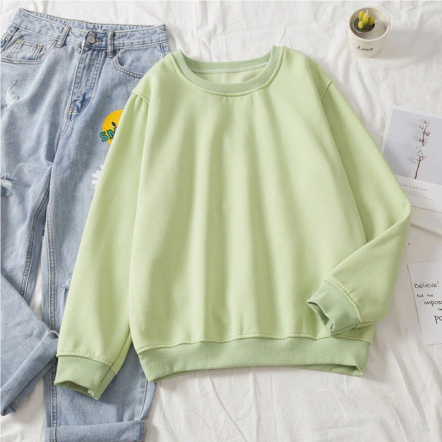 BASIC O NECK SWEATER POLOS / SWEATER WANITA - PRIA / TERMURAH TEBAL-AVOCADO
