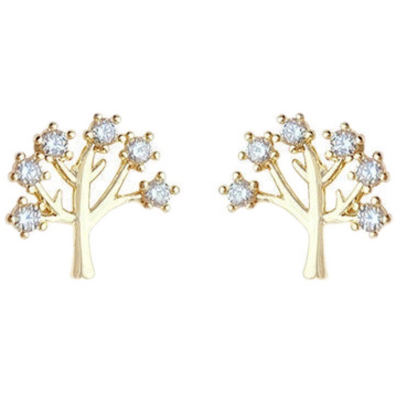 Shine Tree of Life Korea Mini Gold Earrings Stud Earrings Ear Trendy Jewelry Accessory