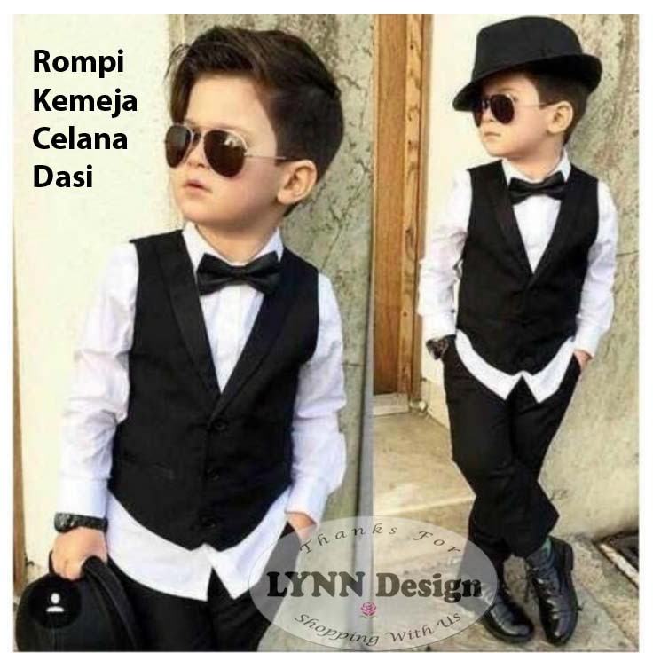 2- 7 tahun Setelan Jas anak pesta rompi  formal 4 in 1 Rompi Hitam