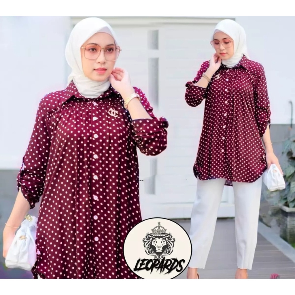 Tunik Motif Polkadot Size XL XXL XXXL XXXXL. Tunik Premium Tunik Murah Tunik Jumbo Pakaian Wanita  Baju Kasual Baju Santai Baju Formal Muslimah Atasan Ibu Menyusui Busui Termurah Terbaru Dan Kekinian Atasan Wanita Terlaris Bahan Adem Nyaman Katun Rayon.