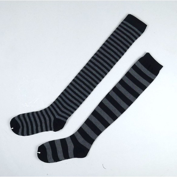 OKBE black and white overknee socks / kaos kaki belang hitam putih sepaha-abu X htm