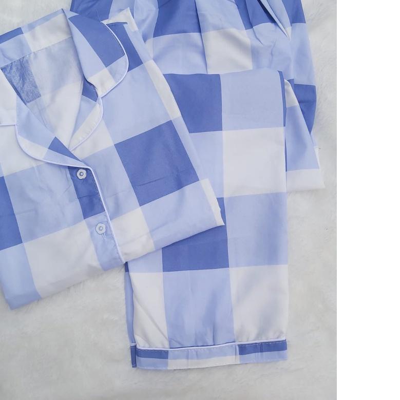 ➨ BJ - Piyama CP Wanita Motif Kotak - Baju Tidur Lengan Pendek Katun Premium ✬