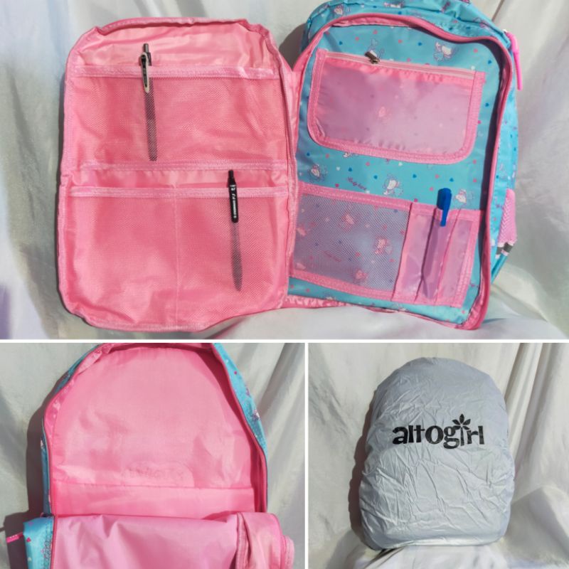 Tas ransel backpack anak perempuan alto girl model resleting putar / kulkas free rain cover  original