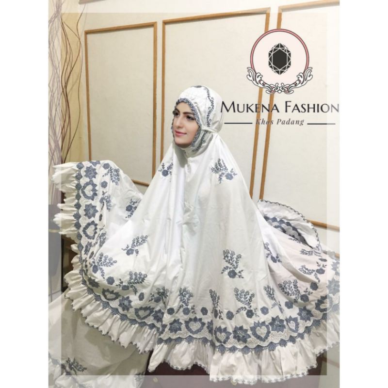 Mukena bordir padang bukittinggi putih abu rimpel keliling
