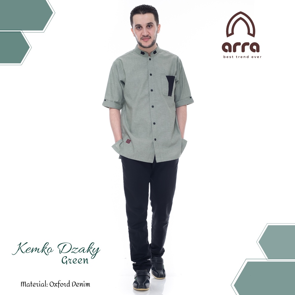 Baju Koko Kurta Pria Dewasa Lengan Pendek Original Premium Warna Hijau Atsan Pakaian Muslim Pria Kemeja Kokoh Cowok Lengan Pendek Series Dzaky Brand ARRA Terbaru Baju Takwa Pria Laki Laki Murah