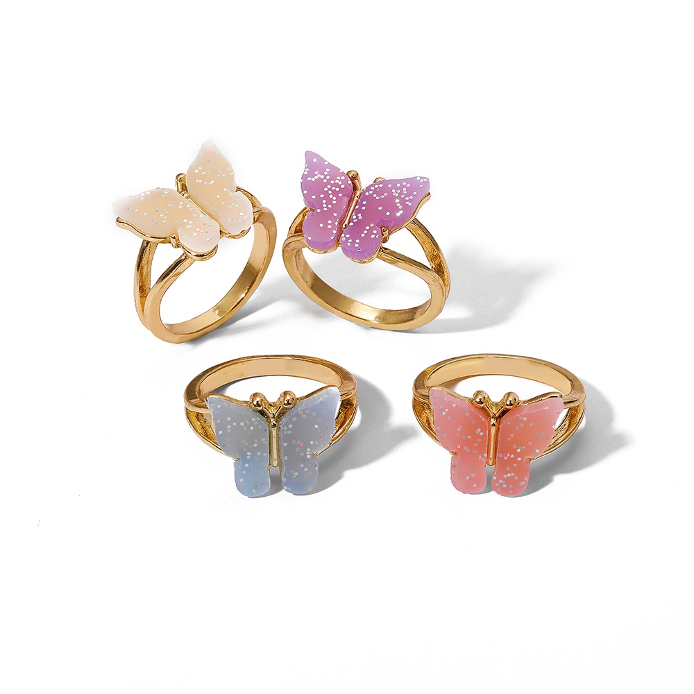 4 Pcs/set Shining Butterfly Rings Set Simple Design Gold Ring for Women Jewelry Accessories