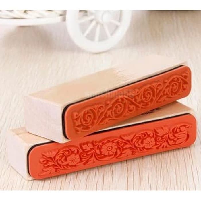 Wooden Rubber Stamp - Flower Lace Pattern 14cm