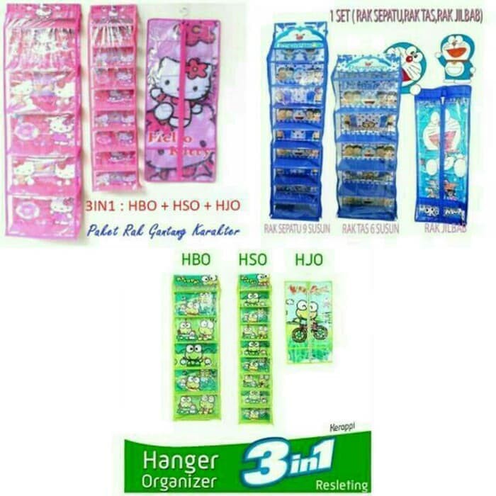  RAK  GANTUNG  LUCU SET 3  in 1  TAS SEPATU  JILBAB HIJAB 