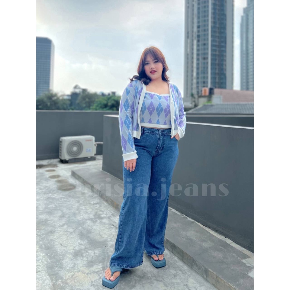 BRISIA JEANS - WENDY Boyfriend Jeans JUMBO - Snow Blue Tua Size 34-38 / Loose Jeans BIGSIZE