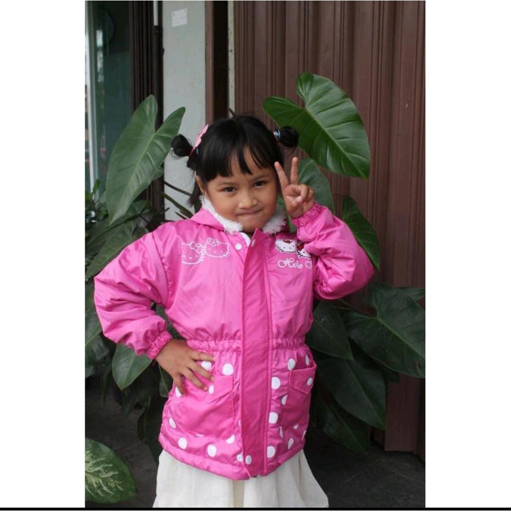 JAKET SEMI PARKA ANAK PARASUT MOTIF POLKADOT HELLO KITTY