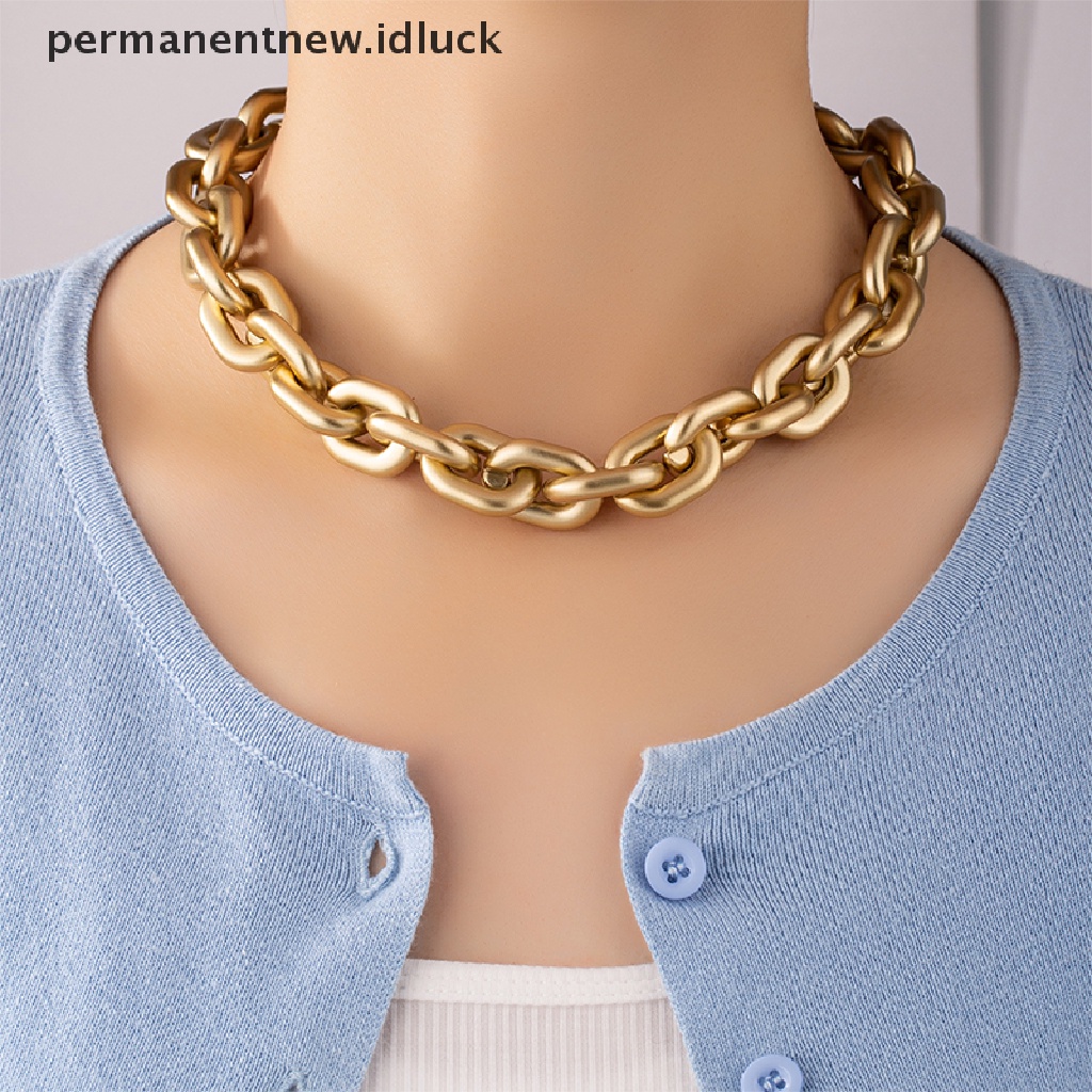 Kalung Rantai Choker Geometris Bahan Akrilik Warna Emas Gaya Punk Eropa Untuk Wanita