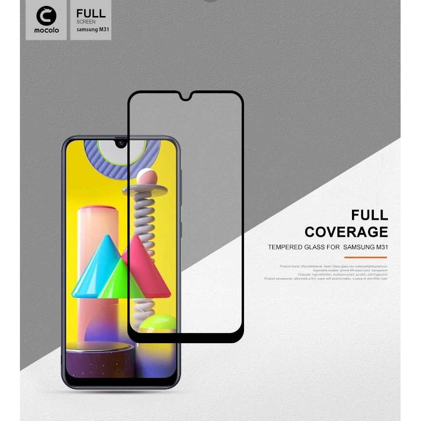 Mocolo Samsung M11 M21 M31 M51 Tempered Glass Full Screen Cover Edge Guard Oleophobic