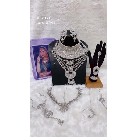 perhiasan kalung set wedding nikah india silver putih mewah murah