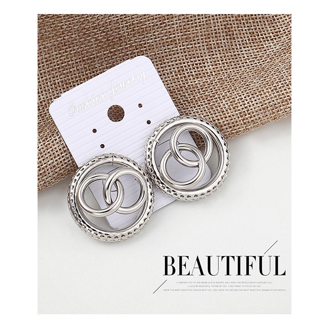 LRC Anting Tusuk Fashion Kc Three-ring Hollow Earrings Y61834