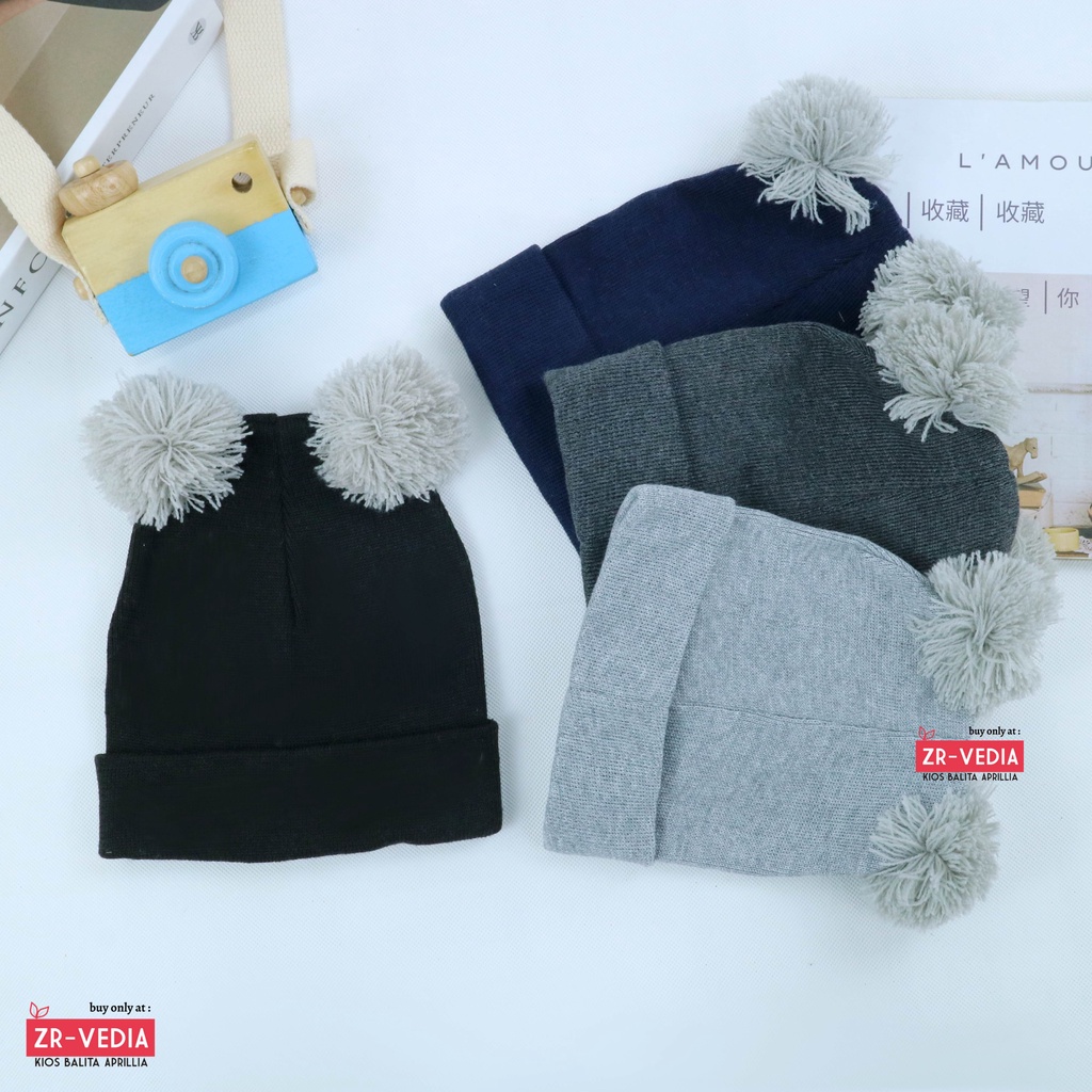 Kupluk Bayi Pom Pom Rajut / Aksesoris Anak Topi Laki Laki Hair Murah Wool Polos Baby