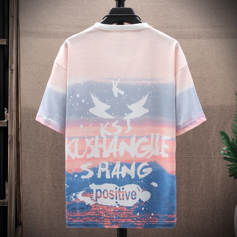 Kaos Distro Pria Lengan Pendek Gradien T-shirts Motif Tulisan Aksen Ritsleting Tshirt T2187