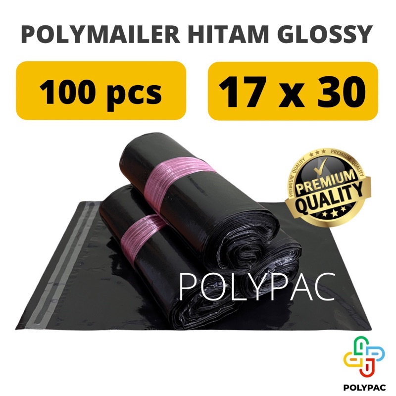 

Polymailer PE HITAM GLOSSY [17x30] isi 100 pcs - Polymailer Hitam Premium