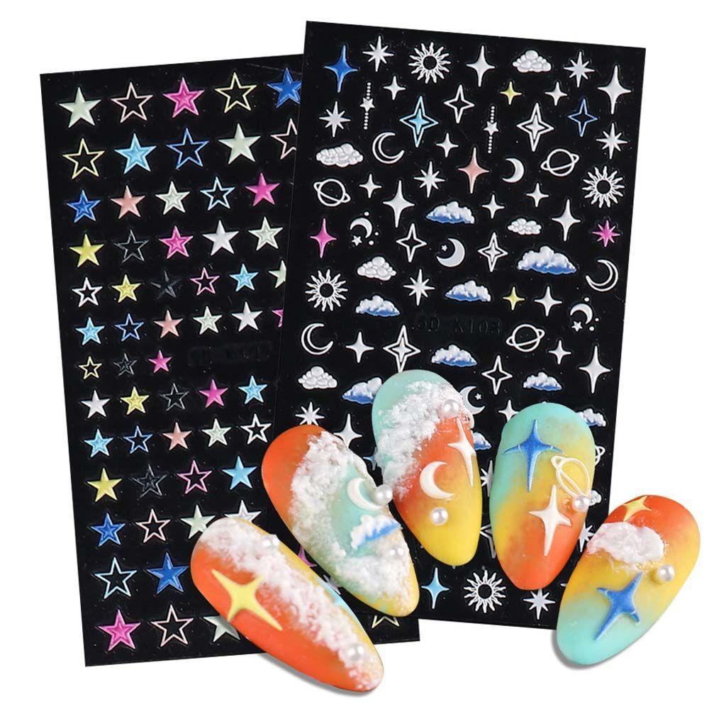 MXBEAUTY Stiker Nail Art Kreatif Relief Cinta Hati Konstelasi Bulan Cosmic Manicure Tool