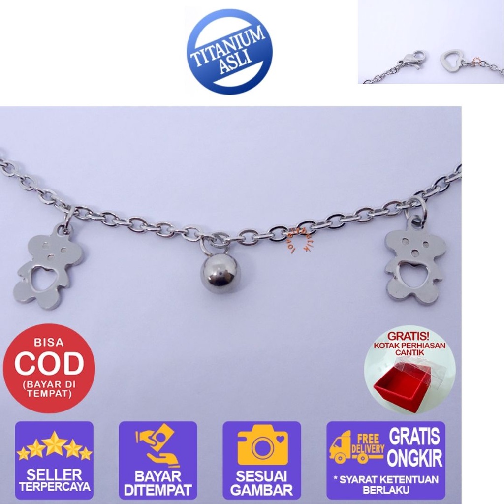 Lovelybutik - Gelang Kaki Dewasa Titanium Anti Karat Bear Gelang Kaki Wanita Rantai Titanium Model Terbaru BONUS TEMPAT PERHIASAN