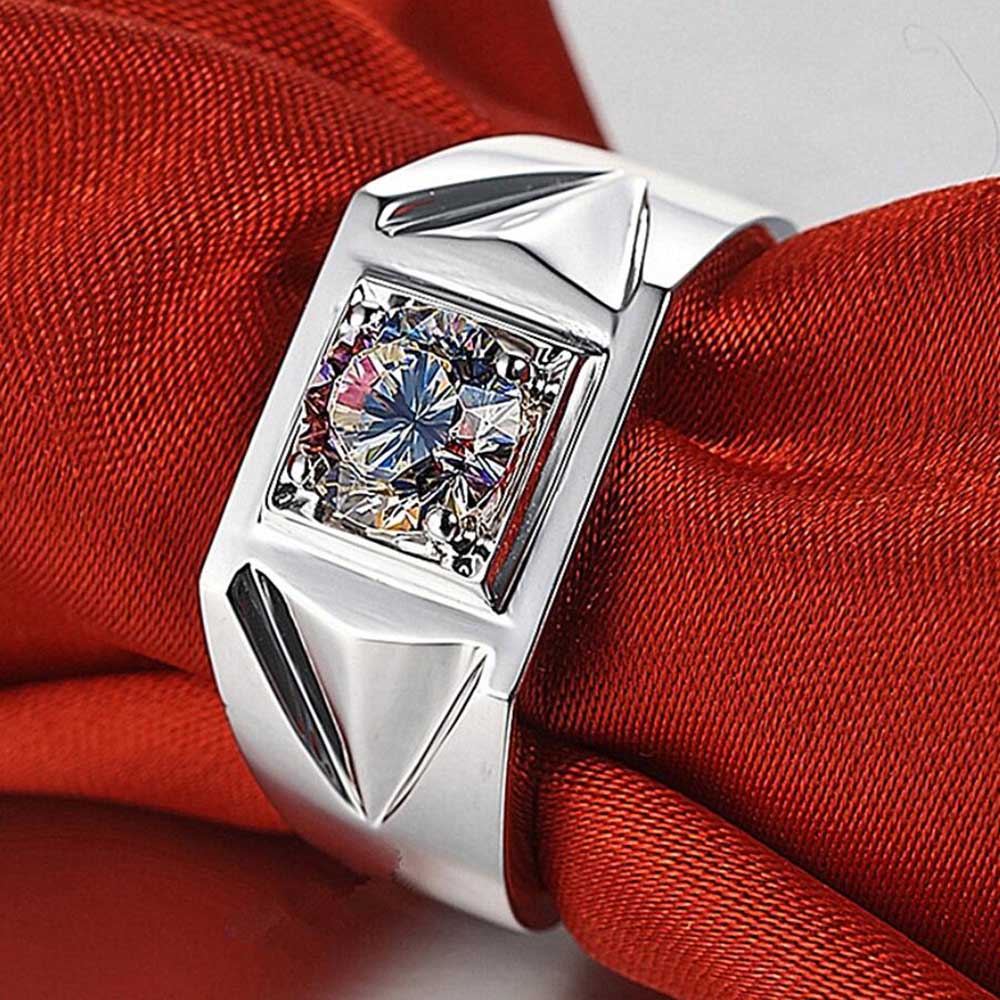 Cincin Pria Asli Batu S925 Perak Baja Titanium Kristal Zirkon Ring Aksesoris Fashion