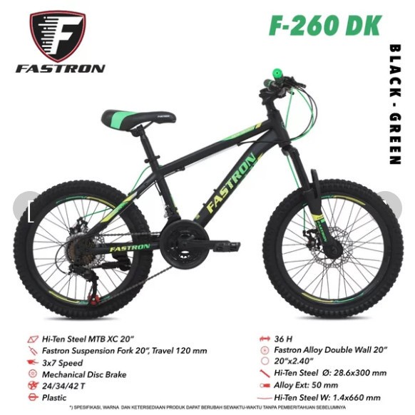 Sepeda MTB 20 Fastron F260 DK Disc Brake 7 Speed