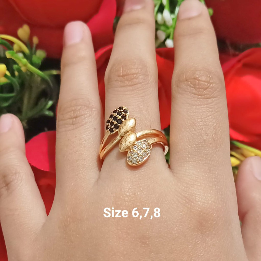 Cincin TITANIUM Dewasa Permata Kombinasi perhiasan wanita Gold (COD)