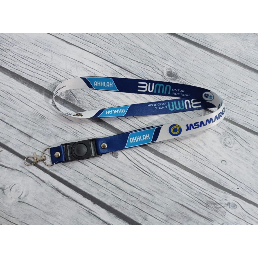 

Lanyard BUMN AKHLAK PUTIH BIRU | custom logo | print lanyard - gantungan hp - holder - yoyo logo