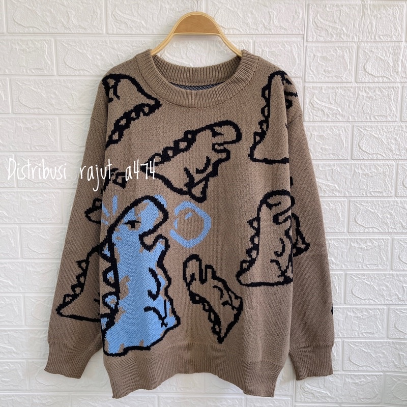 DINO SWEATER RAJUT OVERSIZE KOREA UNISEX UPDATE WARNA TERBARU