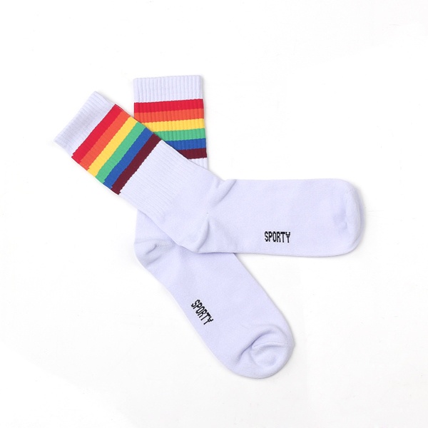 Kaos Kaki Pelangi Old School Motif Rainbow Bahan PE Warna Putih