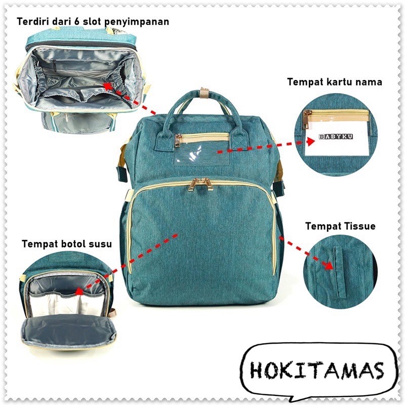 Tas Bayi Multifungsi Tempat tidur lipat Baby diapers bag Perawatan tas Perlengkapan Ransel Backpack