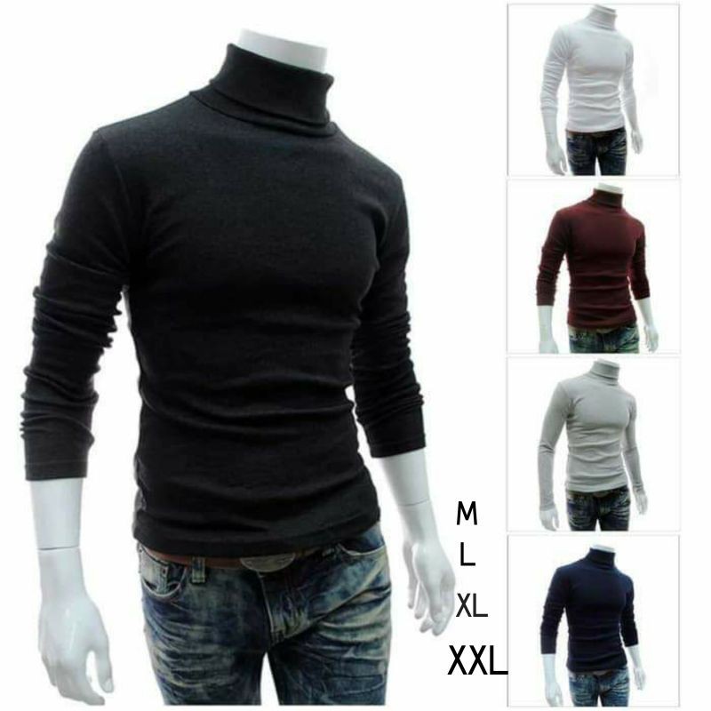 Kaos Polos Leher Turtleneck Kaos Pria Korea Kaos Lengan Panjang Leher Tinggi Kaos Polos Korea Shopee Indonesia