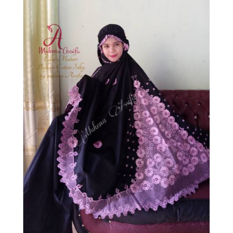 Mukena bordir handmade / black pink