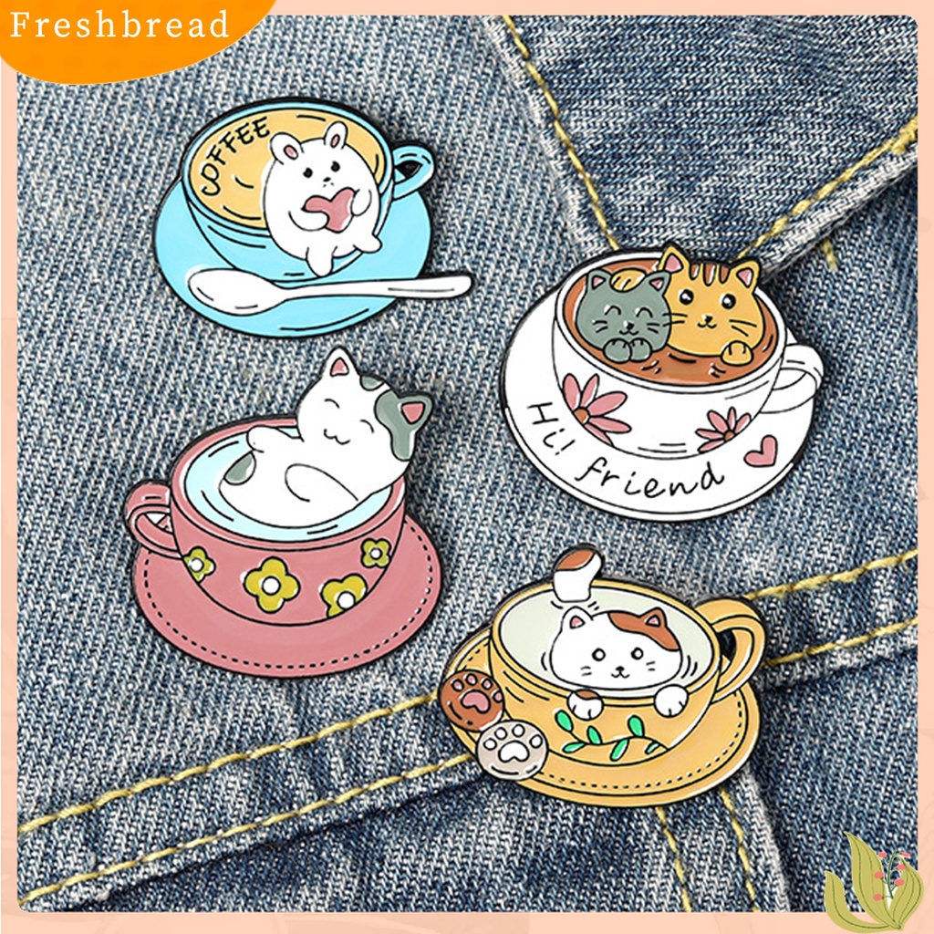 Terlaris Cartoon Cat Coffee Cup Brooch Bag Hats Lapel Enamel Paint Pin Garment Badge Gift