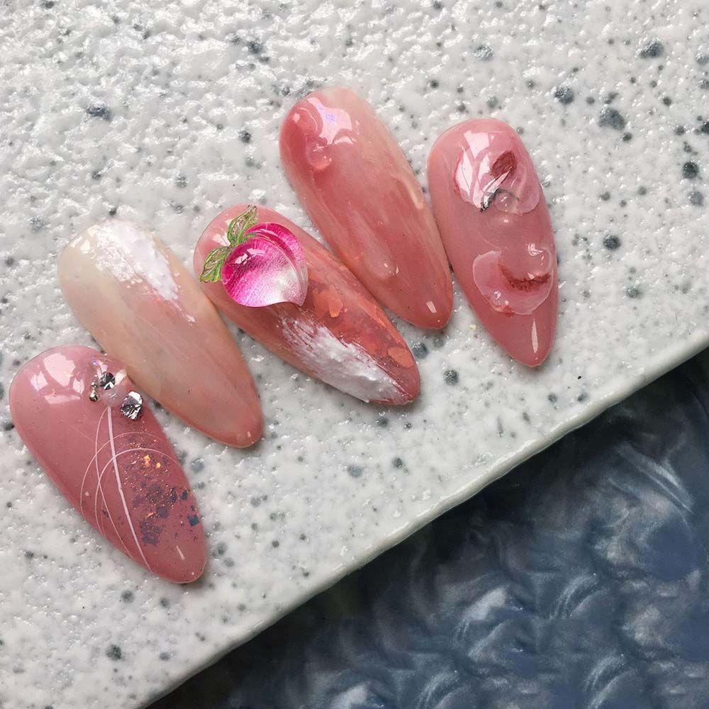 Mxbeauty Kristal Nail Art Perhiasan DIY Kawaii Resin Manicure Peach Nail Drills Phones Patch Buah Dekorasi Kuku