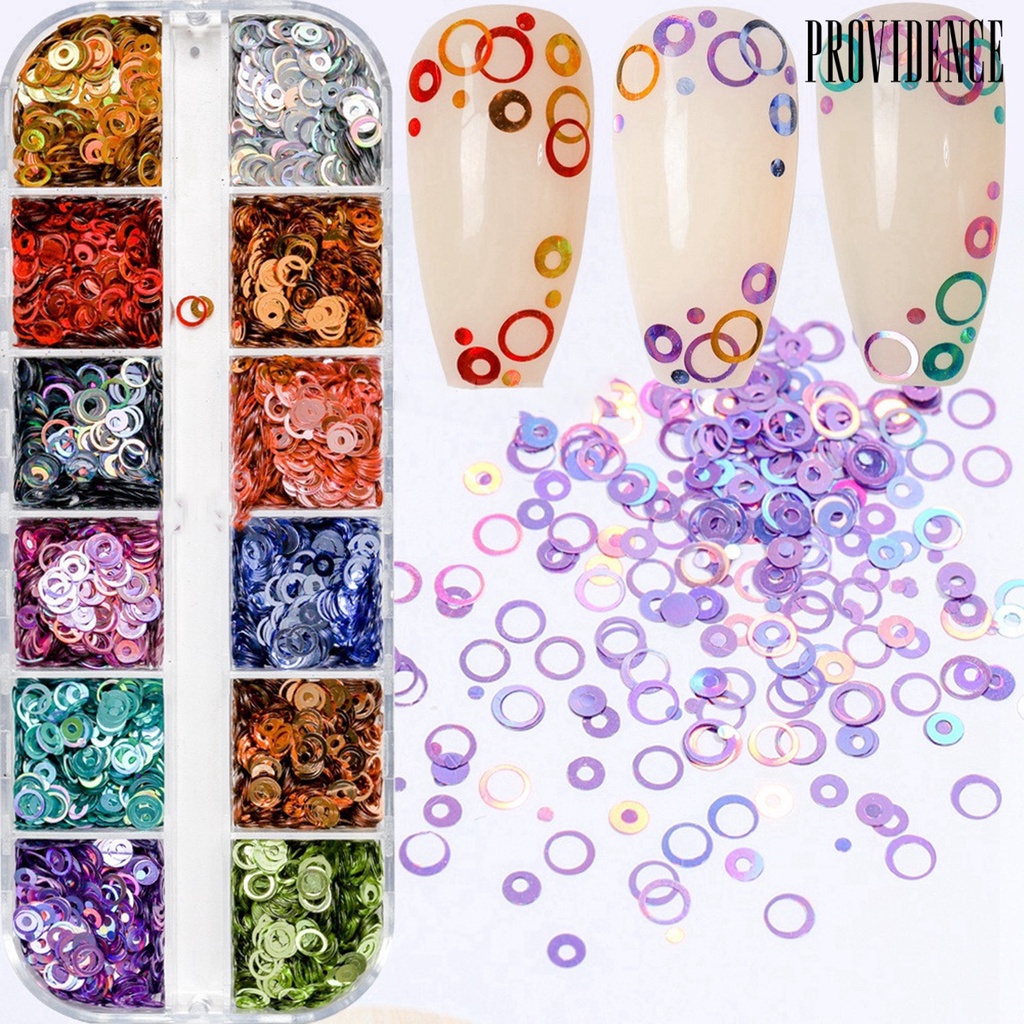 Providence 12Grids/Box Manicure Ring Flake Various Shapes Beautify Nails Candy Colors Nail Art Glitter Neon Round Sequins for Female